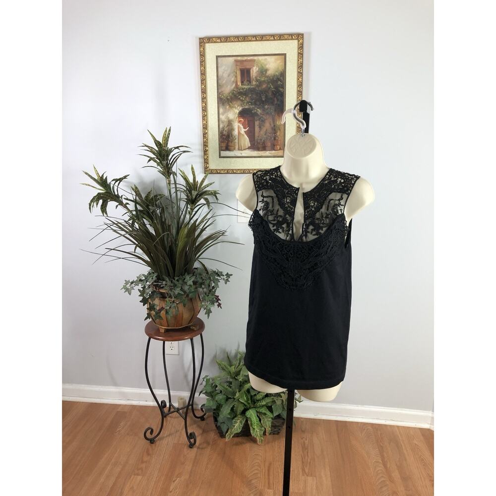 Anabel Women Size M Tank Top With Neckline Lace Black Sleeveless Y2K Whimsigoth